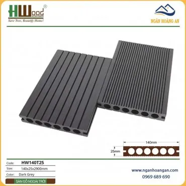 Sàn Hồ Bơi Gỗ Nhựa Ngoài Trời Lỗ Tròn Hwood HW140T25-Dark Grey