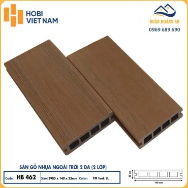 Sàn Lỗ Vuông Gỗ Nhựa 2 Lớp Phủ Polymer Hobiwood HB462 YM Teak