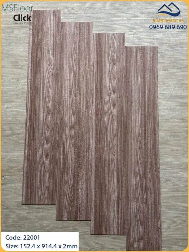 Sàn Nhựa Giả Gỗ Dán Keo MsFloor 22001 Dày 2mm
