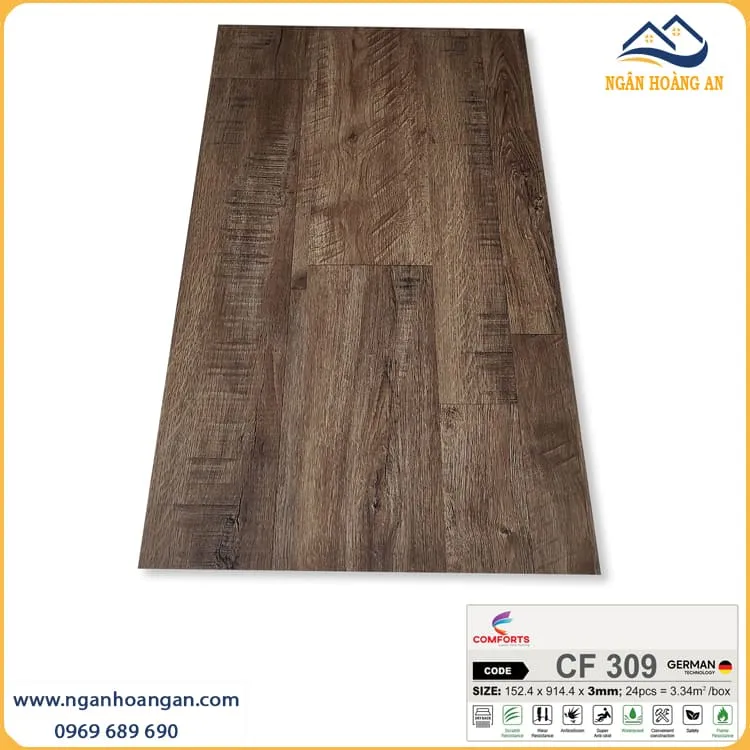 Sàn Nhựa Dán Keo Giả Vân Gỗ Comforts CF309 Dày 3mm Sàn Nhựa Dán Keo Giả Vân Gỗ Comforts CF309 Dày 3mm