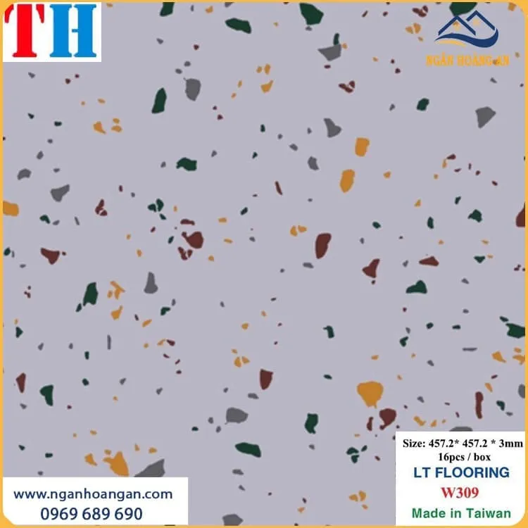 Sàn Nhựa Dán Keo Vân Đá Mài Terrazzo THFloor W309 Dày 3mm Sàn Nhựa Dán Keo Vân Đá Mài Terrazzo THFloor W309 Dày 3mm