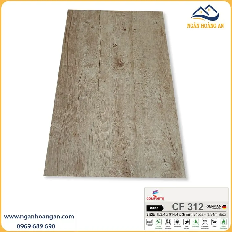 Sàn Nhựa Giả Gỗ Dán Keo Comforts CF312 Dày 3mm Sàn Nhựa Giả Gỗ Dán Keo Comforts CF312 Dày 3mm