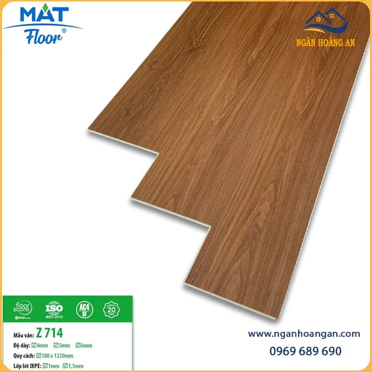 Sàn Nhựa Giả Vân Gỗ Hèm Khoá 4mm MAT Floor Z714
