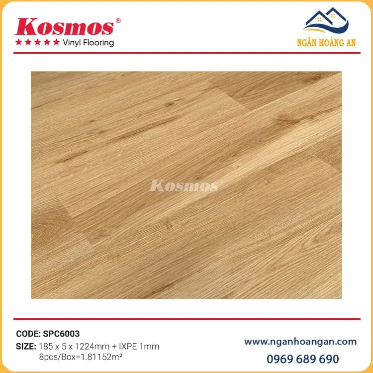 Sàn Nhựa Hèm Khoá  Giả Gỗ Kosmos SPC6003 Đế Cao Su 5mm