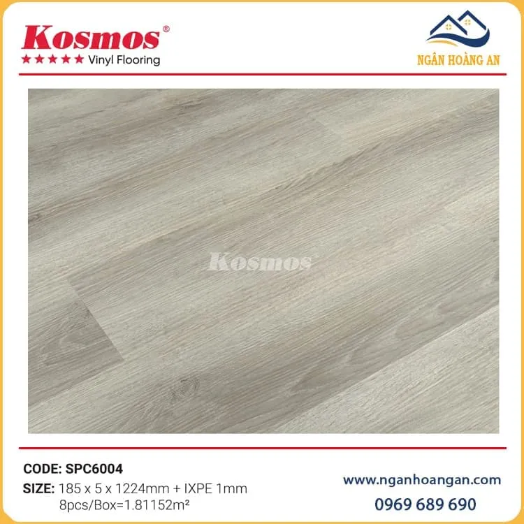 Sàn Nhựa Hèm Khoá Giả Gỗ Kosmos SPC6004 Đế Cao Su 5mm