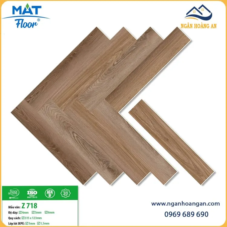 Sàn Nhựa Hèm Khoá Giả Gỗ Xương Cá Dày 4mm MAT Floor Z718