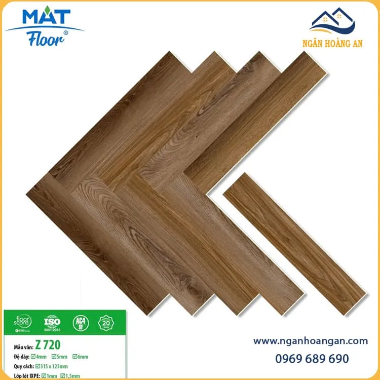 Sàn Nhựa Giả Gỗ Hèm Khoá Xương Cá Dày 4mm MAT Floor Z720