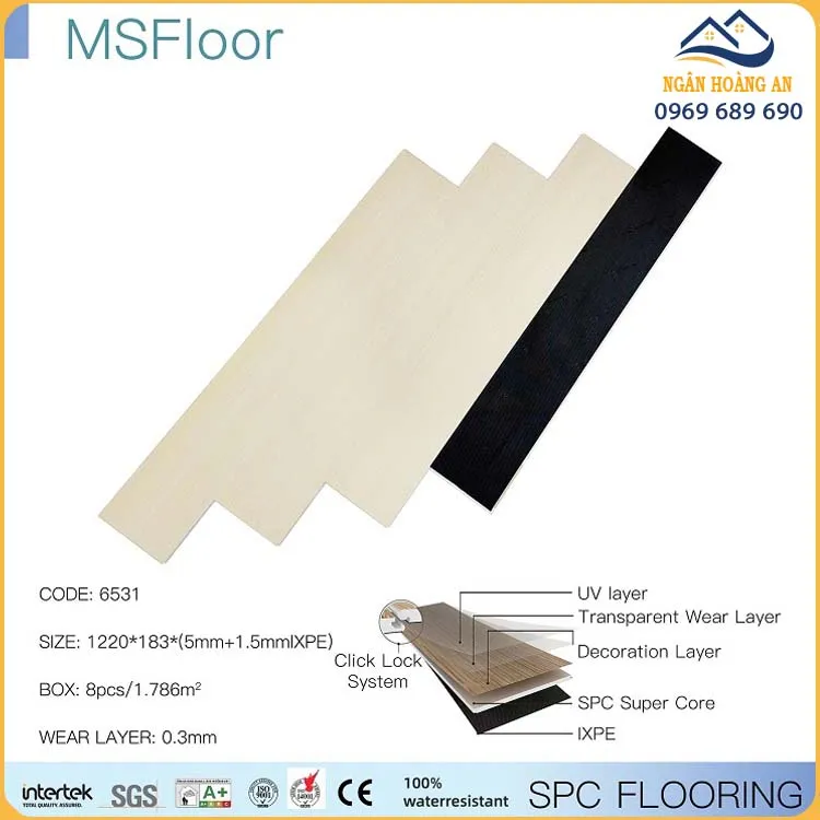Sàn Nhựa Hèm Khóa SPC MsFloor 6531 5mm Vân Gỗ Sáng