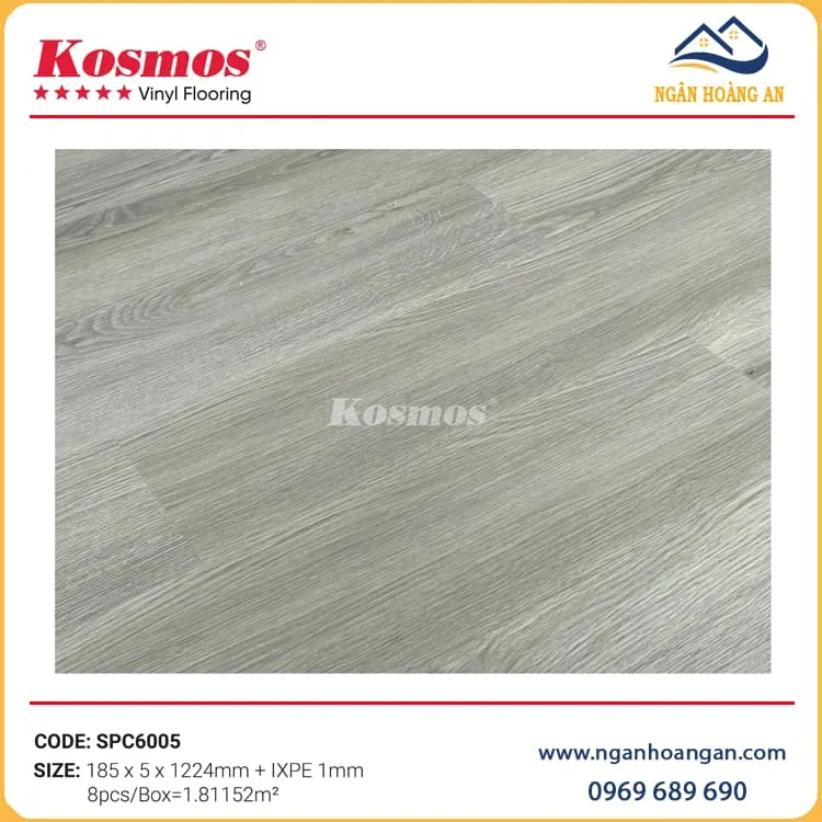 Sàn Nhựa Hèm Khóa Vân Gỗ Kosmos SPC6005 Đế Cao Su 5mm Sàn Nhựa Hèm Khóa Vân Gỗ Kosmos SPC6005 Đế Cao Su 5mm