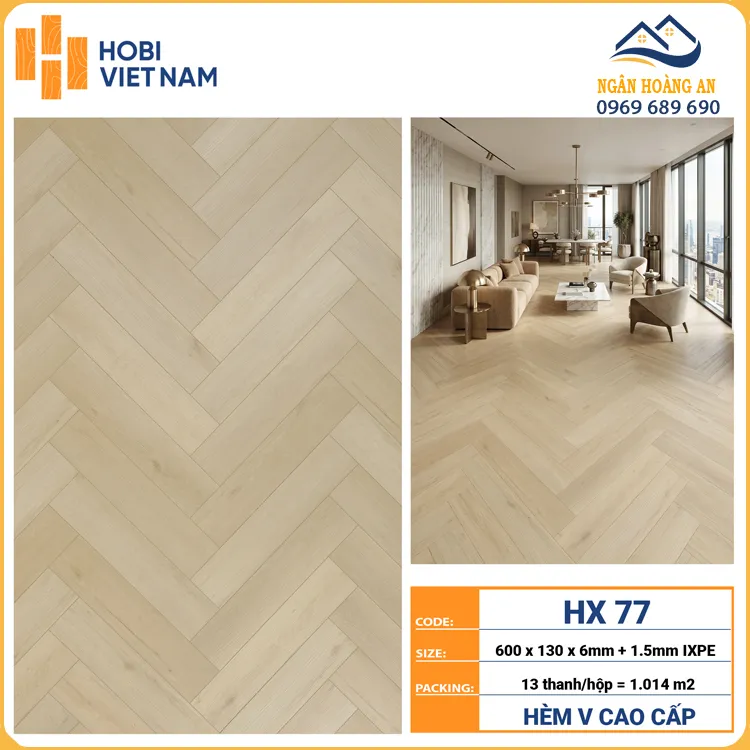 Sàn Nhựa Xương Cá Cao Cấp Hobiwood 6mm HX77 Vân Trắng Sữa