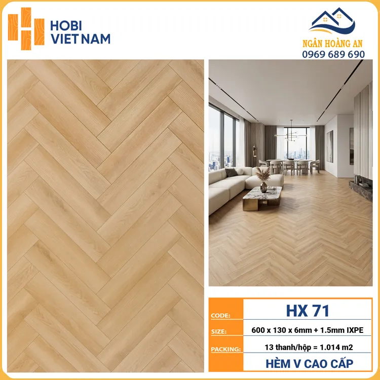 Sàn Nhựa Xương Cá Hobiwood 6mm HX71 Vân Gỗ Sồi Nhạt