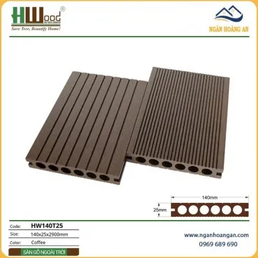 Sàn Sân Thượng Gỗ Nhựa Ngoài Trời Lỗ Tròn Hwood HW140T25 Coffee