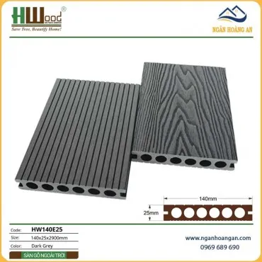 Sàn Sân Vườn Gỗ Nhựa Ngoài Trời Lỗ Tròn Hwood HW140E25 Dark Grey