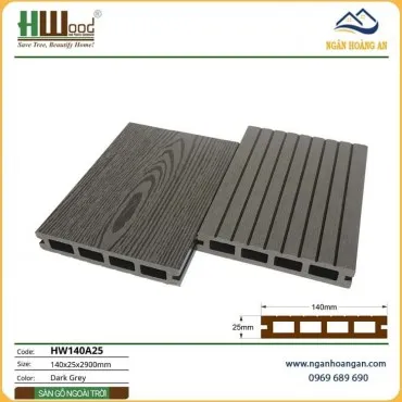 Sàn Sân Vườn Gỗ Nhựa Ngoài Trời Lỗ Vuông Hwood HW140A25 Dark Grey