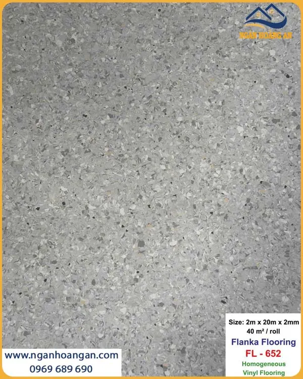 Sàn Vinyl Cuộn Kháng Khuẩn Flanka 2mm FL-652 Màu Xám Đốm