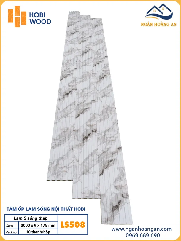 Tấm Lam Sóng Ốp Trần Hobiwood LS508 Vân Đá Trắng Xám