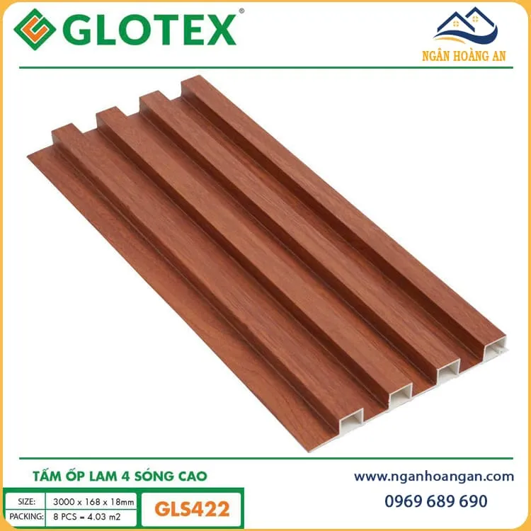 Tấm Lam Sóng Ốp Trần Nhựa Giả Gỗ Glotex GLS422