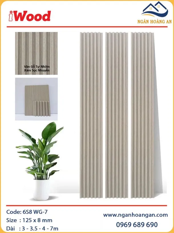 Ốp Tường Tấm Lam Sóng Than Tre Vân Gỗ Xám Nhạt iWood 6S8 WG-7 Ốp Tường Tấm Lam Sóng Than Tre Vân Gỗ Xám Nhạt iWood 6S8 WG-7