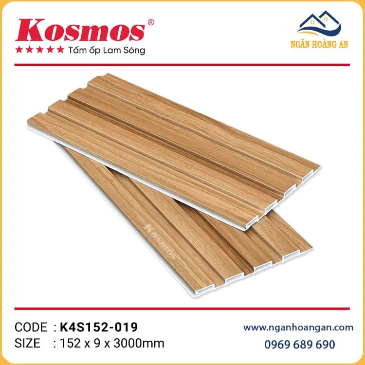 Tấm Nhựa Lam 4 Sóng Giả Gỗ Ốp Trần Kosmos K4S152-019 