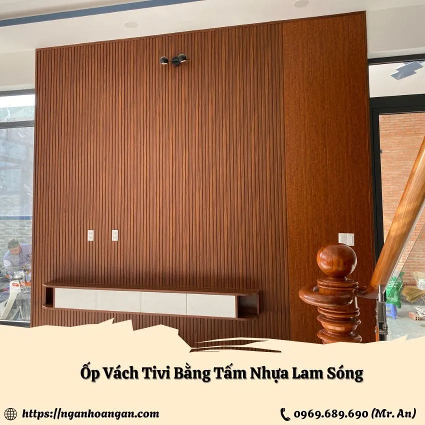 Tấm Nhựa Lam Sóng Giả Gỗ Ốp Vách Tivi