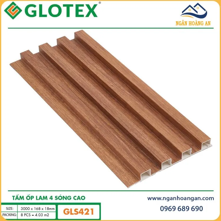 Tấm Nhựa Lam Sóng Giả Gỗ Ốp Trần Glotex GLS421