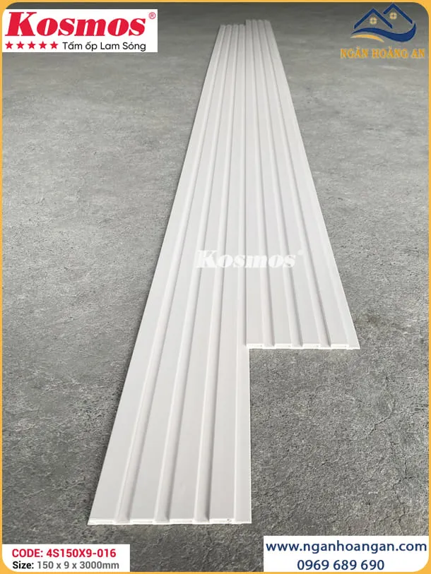 Nhựa Lam Sóng Ốp Tường Trắng Trơn Kosmos 4S150X9-016