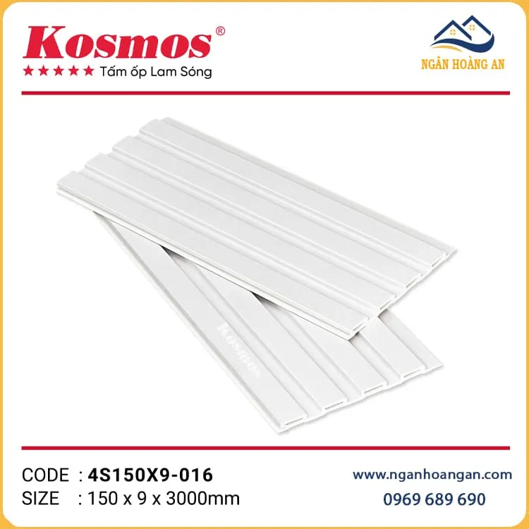 Nhựa Lam Sóng Ốp Tường Trắng Trơn Kosmos 4S150X9-016