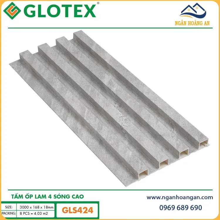 Tấm Nhựa Ốp Tường Lam 4 Sóng Cao Giả Vân Bê Tông Glotex GLS424