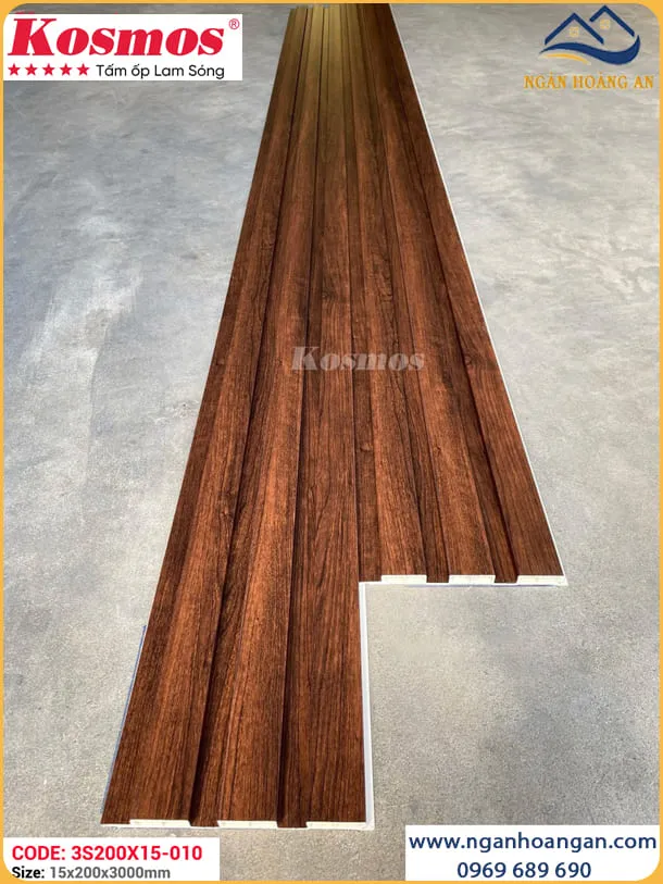 Tấm Nhựa Ốp Tường Lam Sóng Giả Gỗ Kosmos 3S200X15-010