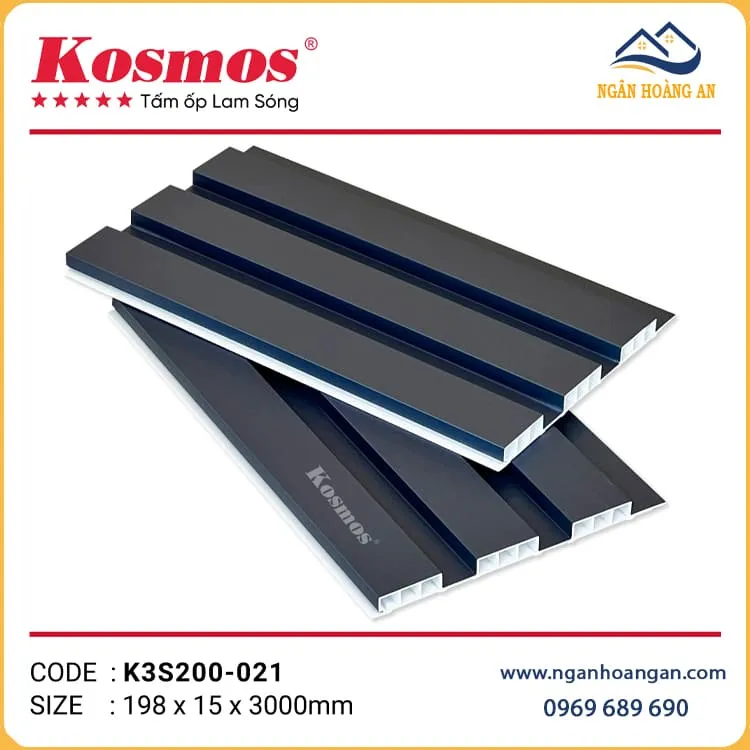 Tấm Nhựa Ốp Tường Lam Sóng Màu Xám Đen Kosmos K3S200-021