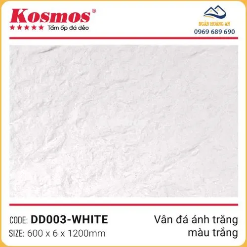 Tấm Ốp Đá Dẻo Kosmos 6mm DD003 Vân Đá Ánh Trăng Trắng