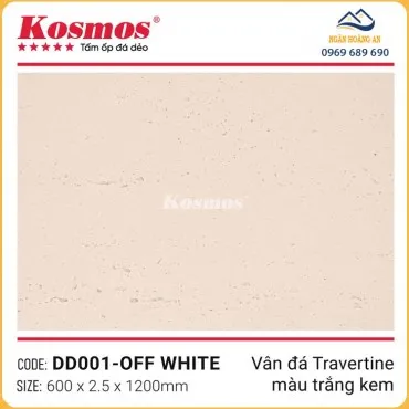 Tấm Ốp Đá Dẻo Kosmos 2.5mm DD001 Vân Travertine Trắng Kem