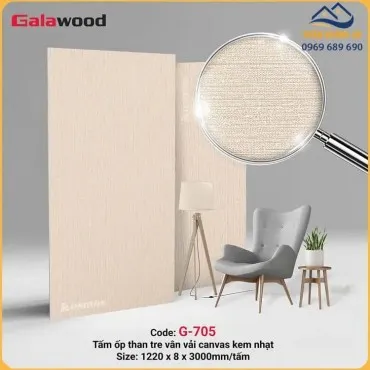 Tấm Ốp Đa Năng Sợi Than Tre Galawood G-705 Vân Vải Canvas Kem Nhạt
