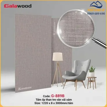 Tấm Ốp Đa Năng Sợi Than Tre Galawood 8mm G-889B Vân Vải Xám