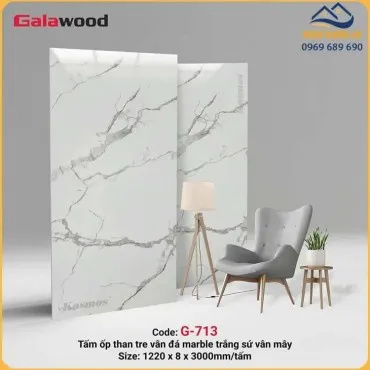 Tấm Ốp Than Tre Galawood Vân Đá PET Marble Trắng Sứ Vân Mây G-713