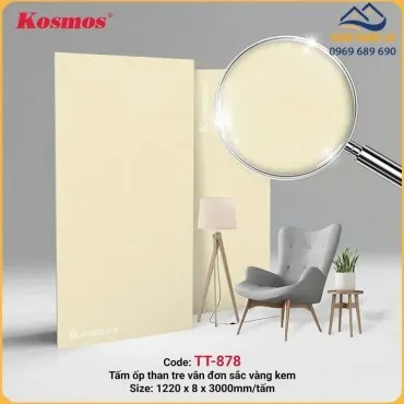 Tấm Ốp Đa Năng Than Tre Kosmos 8mm TT-878 Vân Đơn Sắc Vàng Kem