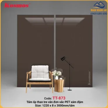 Tấm Ốp Đa Năng Than Tre Kosmos TT-873 Vân Đơn Sắc Pet Xám Đậm
