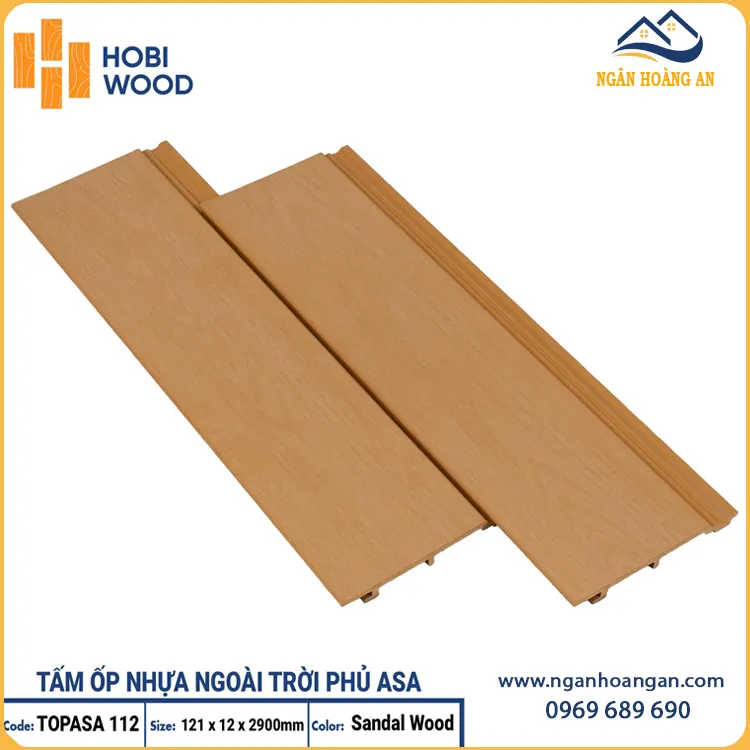 Tấm Ốp Gỗ Nhựa Hobiwood Phủ ASA 12mm TOPASA112 Sandal Wood