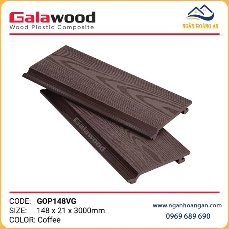 Tấm Ốp Gỗ Nhựa Ngoài Trời Óp Mái Hiên Galawood GOP148VG Coffee