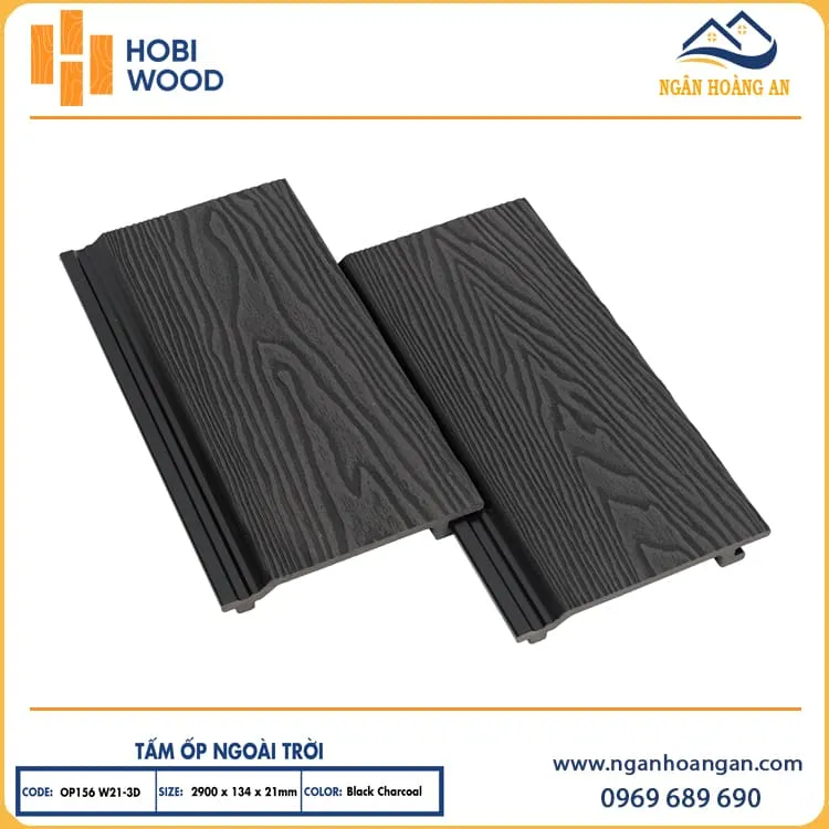 Tấm Ốp Gỗ Nhựa Ngoài Trời Vân Gỗ Hobiwood OP3D156W29 Black Charcoal