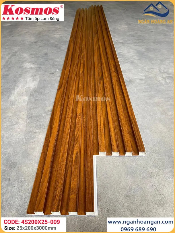 Tâm Ốp Lam 4 Sóng Cao Nhựa Giả Gỗ Kosmos 4S200X25-009