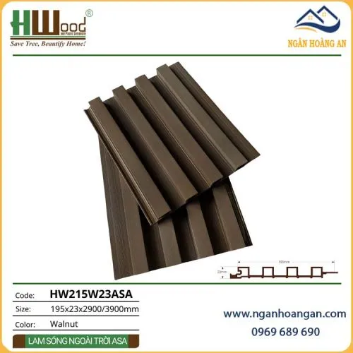 Tấm Ốp Lam 4 Sóng Gỗ Nhựa Phủ ASA Hwood HW215W23ASA Walnut