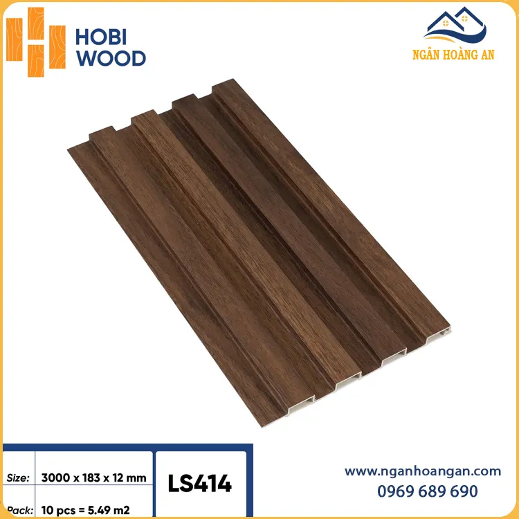 Tấm Ốp Lam 4 Sóng Thấp Hobiwood 12mm LS414 Vân Gỗ Nâu Trầm