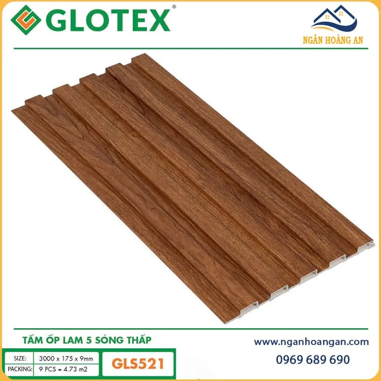 Tấm Ốp Lam Sóng Cao Giả Gỗ Ốp Tường Ốp Trần Glotex GLS521