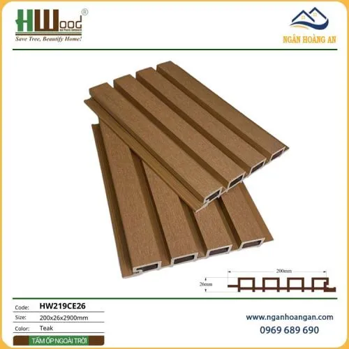 Tấm Ốp Lam Sóng Ngoài Trời 2 Lớp Polymer Hwood HW219CE26 Teak