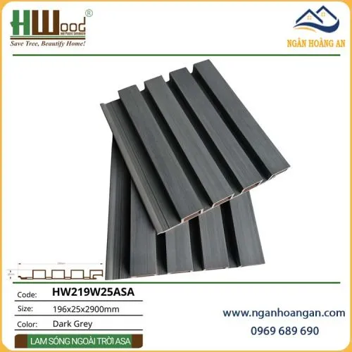 Tấm Ốp Lam Sóng Gỗ Nhựa Ngoài Trời ASA Hwood HW219W25ASA Dark Grey