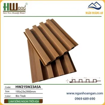 Tấm Ốp Lam Sóng Gỗ Nhựa Ngoài Trời Phủ ASA Hwood HW215W23ASA Bio-Teak