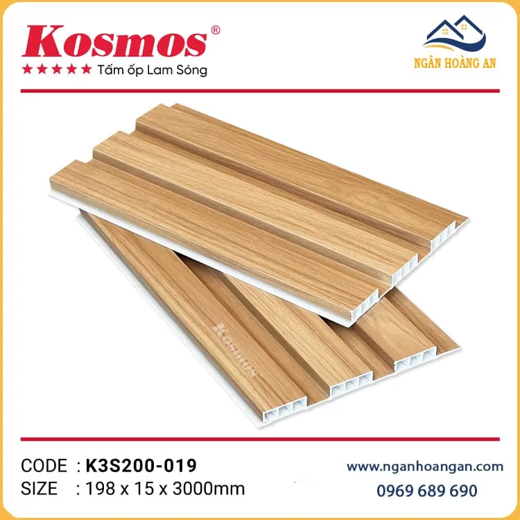 Tấm Ốp Lam Sóng Nhựa Giả Gỗ Kosmos K3S200-019