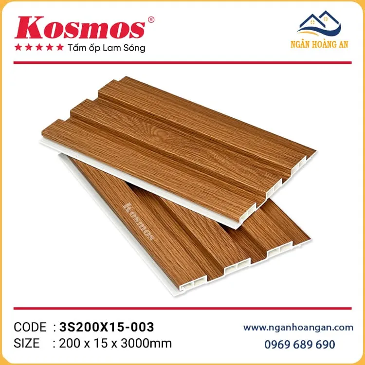  Tấm Ốp Lam 3 Sóng Nhựa Giả Gỗ Kosmos 3S200X15-003 