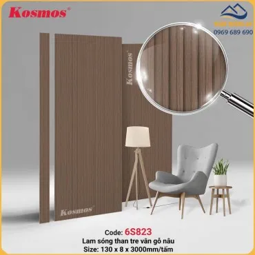  Tấm Ốp Lam Sóng Sợi Than Tre Vân Gỗ Nâu Kosmos 6S823